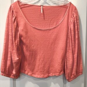 Free People Day Lily Puff Sleeve Coral Top, Size S/P